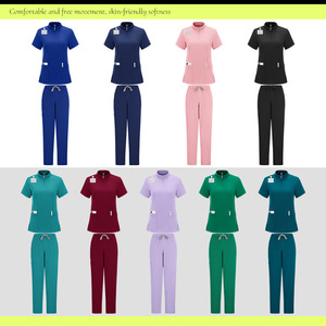 Unisex Medical <b>Scrub</b> Set Moisture Wicking Quick Dry Knitted Split Uniform Hospital Workwear - Product Image 3