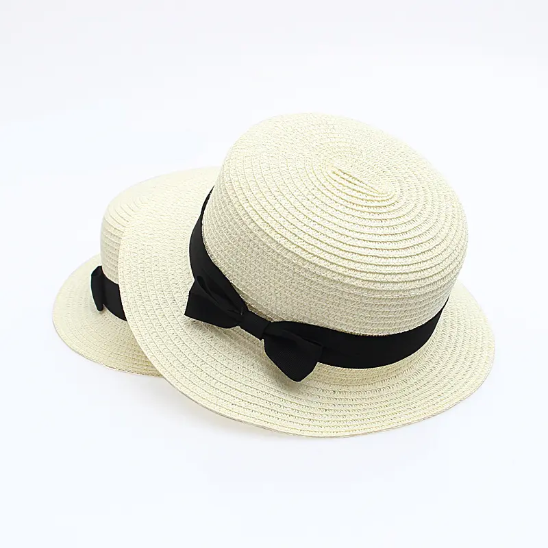 Chapeaux de plage d'été en vrac pour femme, chapeau de paille en papier avec nœud papillon, panama, vente en gros