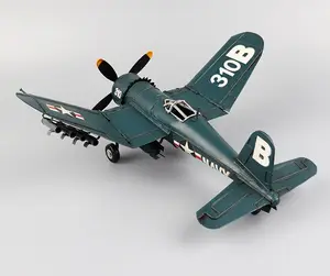 Model Pesawat Antik Kerajinan Logam Besi Tempa Pesawat Biplane Liontin Mainan Koleksi Besi Seni Patung Meja Kerja Rumah