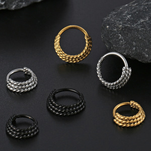 316L Stainless Steel Hinged Segment Ring | Twisted Rope Design Septum Rings Helix Daith Hoop <b>Earrings</b> | Hypoallergenic <b>Piercings</b> - Product Image 5