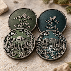Custom Forest River Stewardship Challenge Coins Environmental Recognition Bulk OEM ODM - Product Image 1