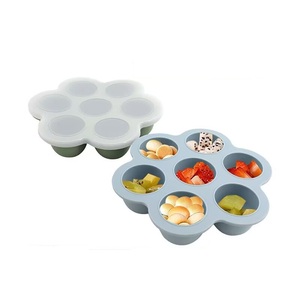 Boîte de conservation pour aliments pour bébés en silicone flexible à 7 trous, supports en forme de cône, sans BPA, sans phtalates, passe au lave-vaisselle, bac à cubes DIY, stockage de gelée - Product Image 1