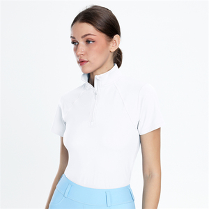 Camisetas blancas de manga corta para montar a caballo <span class=keywords><strong>con</strong></span> logotipo personalizado, camisetas ecuestres de secado rápido <span class=keywords><strong>con</strong></span> cremallera para mujer - Product Image 3