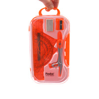 Ensemble de 8 pièces de matériel de géométrie pour étudiants : compas métalliques, règle, rapporteur, crayon, gomme, avec boîte de rangement incassable