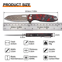Couteau pliant en laiton Damas avec manche en fibre de carbone, cœur en VG10, couteau de chasse et de camping en plein air, outil de survie portable EDC, OEM T0044-4