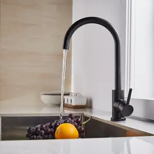 Modern Single Handle Hot Cold Sink Kitchen Tap Mixer 360 Rotation Sus304 Stainless Steel Black Kitchen Faucet