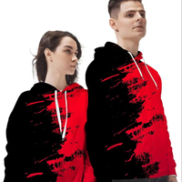 Sweat à capuche surdimensionné pour homme en tissu éponge imprimé 3D patchwork 100% coton rouge et noir à manches longues streetwear décontracté