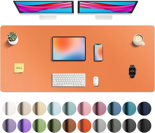 Orange PU Leather Desk Mat Protector Non-Slip Desk Blotter Waterproof Office Mouse Mat Surface Large Desk Pad for Office Home