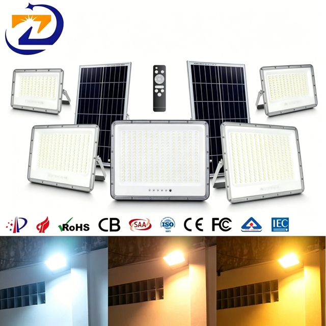 ZY Professional 3CCT Solar LED Flood Light High Efficiency Monocrystalline Panel Energy Saving Street Lamp for Urban Residential
