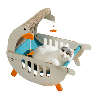 Cama rascador para gatos con forma <span class=keywords><strong>de</strong></span> ganso adorable, mueble multiusos para mascotas, tumbona rascadora <span class=keywords><strong>de</strong></span> cartón corrugado con campana <span class=keywords><strong>de</strong></span> juguete, venta al por mayor - Product Image 1