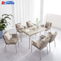 Juego de Mesa de Comedor de 7 Piezas para Jardín, Mesa de Madera WPC con 6 Sillas para Patio, Muebles para Banquetes