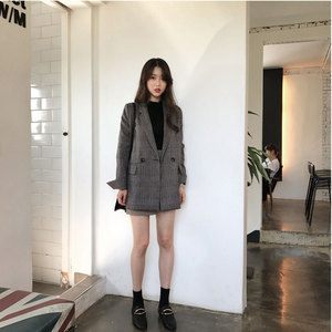 Liu Ming tren musim gugur 2024 wanita kasual panjang longgar kotak-kotak jaket Formal wanita kantor mantel luar - Product Image 2