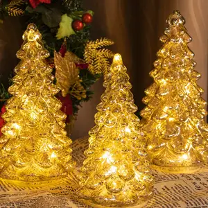 Vintage Christmas Decoration Supplier Glass Tree Table Top Decoration Glitter Christmas Tree Shape Ornament For Home Decor