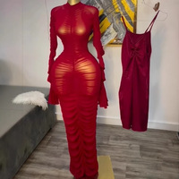Robe longue transparente pour femme, 6 couleurs, manches longues, grande taille, avec robe intérieure, du S au 2XL