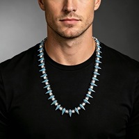 Collar de Cadena Cubana con Puntas de Pirámide de Esmalte Azul de Aleación, Plateado y con Incrustaciones de Diamantes de Imitación, para Hombres y Mujeres, Joyería Hip Hop, Accesorios de Moda