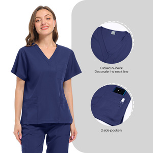 Unisex Scrub Set V-Neck Short Sleeve Moisture Wicking Knitted Hospital Uniforms Split Set For Medical Staff - Product Image 3