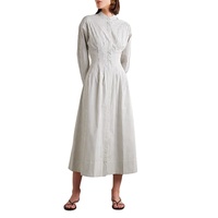 Robe chemise midi plissée en coton imprimé à col polo blanc, manches longues, printemps-été, personnalisable pour fabricants de vêtements