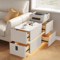 Table de chevet intelligente moderne avec mini-réfrigérateur, chargeur sans fil, haut-parleur Bluetooth, lumière LED, table d'appoint en verre pour chambre à coucher ou canapé