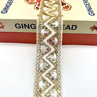 Dentelle brodée en organza à motif géométrique de 5 cm de large, style ethnique, avec sequins, en polyester et soie, pour vêtements chinois, marque Acme