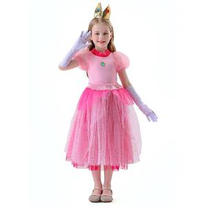 Costume de princesse Peach pour filles HP Kids, robe rose de cosplay avec couronne et gants, tenue de fête d'Halloween - Product Image 5