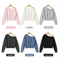 Sweat-shirt surdimensionné asymétrique en coton French Terry à épaules dénudées pour femme, manches longues, coupe ample, idéal pour l'automne et l'hiver