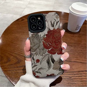 เคสโทรศัพท์มือถือลายดอกไม้<span class=keywords><strong>สี</strong></span><span class=keywords><strong>เทา</strong></span>แดงพิมพ์ลายหนังเทียม TPU สำหรับ <span class=keywords><strong>iPhone</strong></span> X Xr 11 12 13 14 15 16 17 18 Pro Max - Product Image 1
