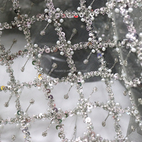 Tissu en Dentelle Brodé de Perles et Sequins sur Tulle Quadrillé de Haute Qualité, Couleur Pure pour Robe de Mariée Nuptiale