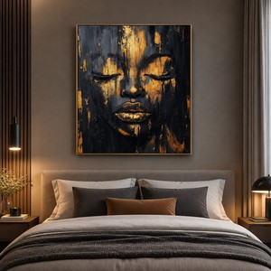 Décoration d'intérieur, <span class=keywords><strong>peinture</strong></span> sur toile acrylique faite à la main, abstraite, <span class=keywords><strong>moderne</strong></span>, texturée, <span class=keywords><strong>visage</strong></span> <span class=keywords><strong>de</strong></span> <span class=keywords><strong>femme</strong></span> en or et noir, art africain <span class=keywords><strong>de</strong></span> luxe, peintures murales - Product Image 6