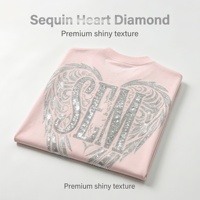 T-shirt personnalisé 100 % coton tricoté, T-shirt épais orné de strass, T-shirt de luxe décontracté style streetwear hip-hop surdimensionné et brillant