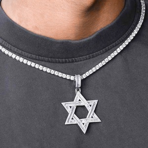 Hiphop Iced Out 925 Sterling Silver Pass Diamond <span class=keywords><strong>Tester</strong></span> Vvs Baguette Moissanite Hexagram Star Of <span class=keywords><strong>David</strong></span> Hanger Voor Heren - Product Image 2