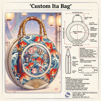 Bolso japonés Seigaiha Wave Ita Bag de tela tradicional roja con motivo de gato negro, bordado dorado y borla decorativa, estilo estético, para exhibición de pines