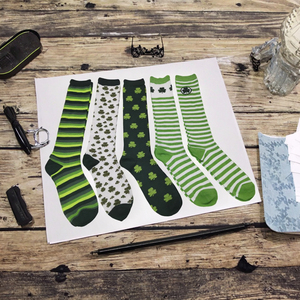 St. Patrick's Day Knee Thin Crew <b>Socks</b> | Lucky Clover Collection | 6 Unique Green Patterns Knitted Cuff <b>Moisture</b>-Wicking - Product Image 3