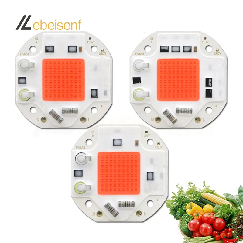 Drive Free 110V 220V AC 20W 30W 50W LED COB Smart IC Module Glow Chip Full Spectrum 380-840nm Pink Light for Plant Growth Lights