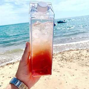 Bouteille d'eau en plastique réutilisable, boîte de conteneur en vrac, carton, 2026, plastique transparent, lait, jus, étanche, carré, 500 ml, voyage, extérieur - Product Image 4