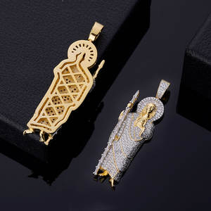 Emas Padat asli 925 perak murni es Vvs Moissanite berlian Cz Jude <span class=keywords><strong>14K</strong></span> San Judas Tadeo perhiasan liontin - Product Image 2