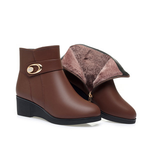 Xuanhui Ultima Tendenza Stile Britannico Stivaletti in Pelle Nera <span class=keywords><strong>con</strong></span> Punta Affusolata, <span class=keywords><strong>Tacco</strong></span> a Zeppa e Cerniera di Alta Qualità per Donna - Product Image 5