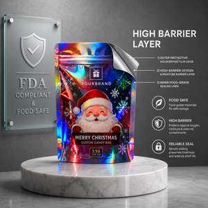 Sachet Mylar Holographique Personnalisé pour Noël, Anti-Odeur, Effet Laser Arc-en-ciel, pour Bonbons Gélifiés 3.5g, Pochette Ziplock Autoportante avec Faible MOQ - Product Image 4