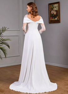 Robe de mariée sirène/trompette sans bretelles en dentelle, satin blanc haut de gamme, antistatique, longueur ras du sol avec traîne - Product Image 2