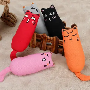 Keten Catnip sevimli ifade başparmak oyuncak taşlama pençeleri Bite dayanıklı komik kedi yastık peluş oyuncak