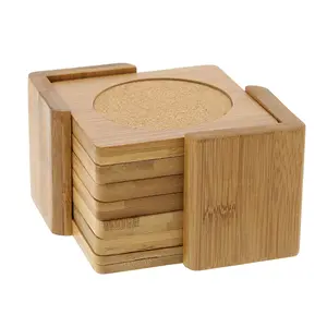 Posavasos de madera de bambú aislados para café y té de alta calidad al por mayor para el escritorio del hogar