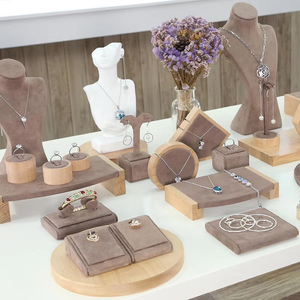 High Quality Solid Wood Microfiber Velvet Jewelry Trays Necklace Bracelet Jewelry Display Stand - Product Image 4