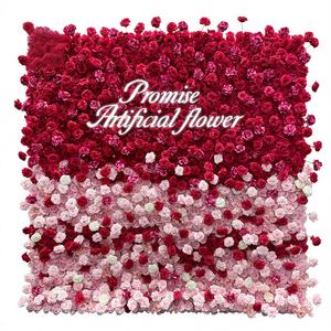 Fond floral mural en soie artificielle rose rouge dégradé réaliste, design moderne fait à la main pour un mariage luxueux - Product Image 1