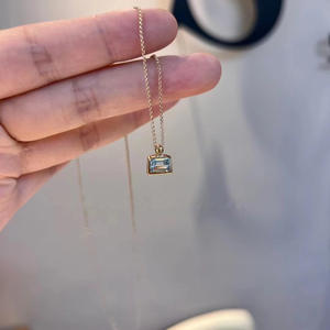 925 <b>Sterling</b> <b>Silver</b> Simple Sugar Aquamarine <b>Pendant</b> Female Crystal <b>Necklace</b> with Small Crystal Sugar Collar Chain New Design - Product Image 5