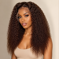 Perruque Lace Front HD 13x4 en Cheveux Humains Bouclés Crépus Brun Foncé, Pré-épilée, Ligne de Cheveux Naturelle, Sans Colle, pour Femmes Noires