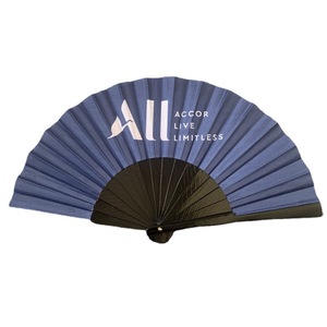 BSBH Hot Selling Popular Custom Summer Advertising Cheap PP Plastic Handle With Fabric Hand Fan Custom Logo Plastic Hand Fan