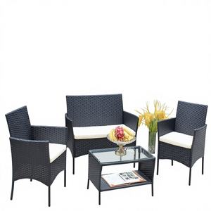 4 PC <b>Rattan</b> <b>Garden</b> <b>Set</b> Outdoor Patio Wicker <b>Sofa</b> with Cushioned Seat Model D0100HP1SRY Black+Beige/Black+Green - Product Image 1