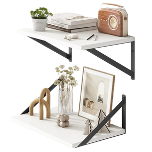 재미있는 추억 16인치(가로) x 10인치(세로) <span class=keywords><strong>2</strong></span>단 나무 시골풍 플로팅 선반 화이트 벽걸이형 욕실 거실 및 주방용 - Product Image 1