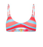 Haut de bikini d'été pour femme à col en U, fines bretelles spaghetti, fermeture à agrafes au dos, imprimé rayé réversible, haut de maillot de bain de plage