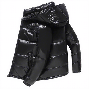 Men's <b>Red</b> <b>Hooded</b> Puffer <b>Jacket</b> Stand Collar Zipper Closure Windproof Casual Winter Down Filled Polyester Shell - Product Image 5