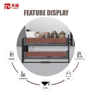 Hot Selling Double Layer <b>Walnut</b> Bowl Dish Basket Modern Design Adjustable Aluminum Alloy Kitchen Storage with Lifting Function - Product Image 4